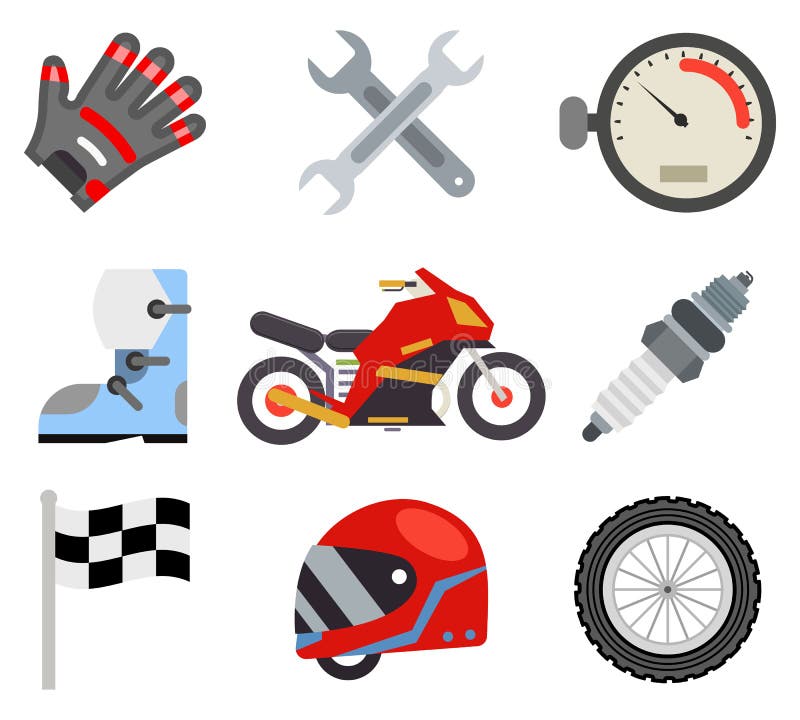 Van de het kampioenschapsmotocross van de rassport de pictogrammen van het de motorvoertuig geplaatst vlak fietsontwerp vectorill