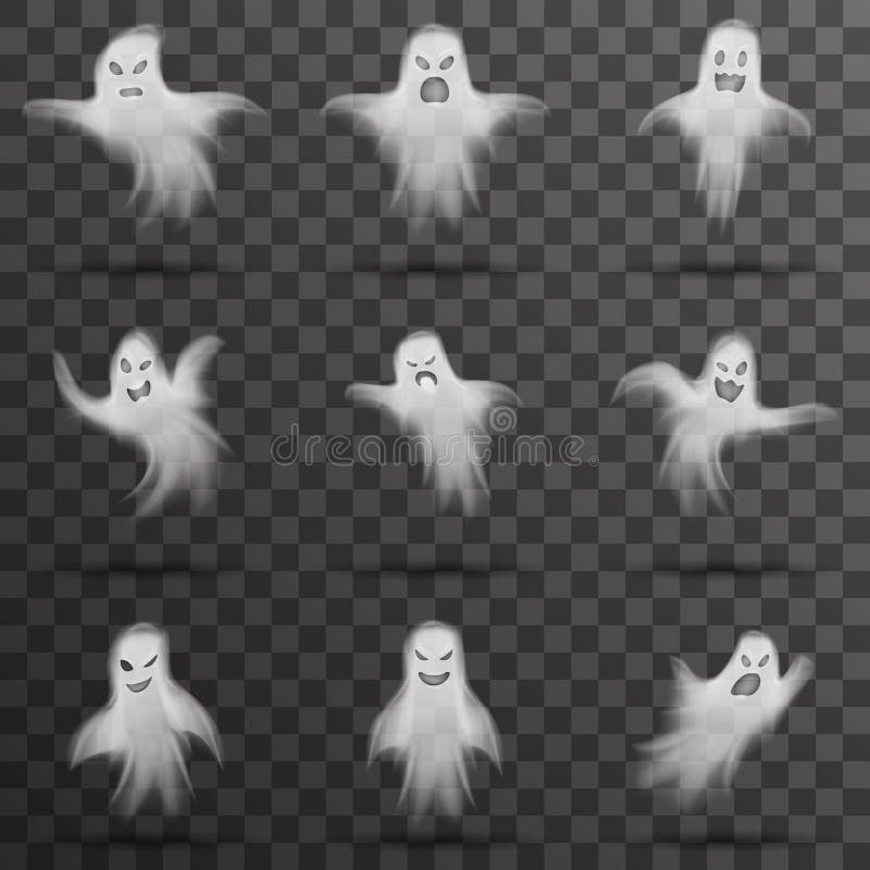 Halloween scary ghost isolated template transparent night background vector illustration. Halloween scary ghost isolated template transparent night background vector illustration