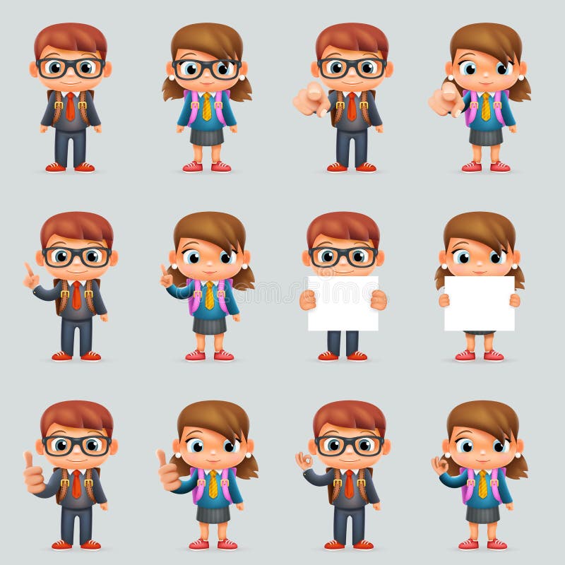 Van de het onderwijs het uitstekende student van de schoolmeisjeschooljongen van de het genieschool van de de rugzak 3d beeldverh stock illustratie Van de het onderwijs het uitstekende student van de schoolmeisjeschooljongen van de het genieschool van de de rugzak 3d beeldverh stock illustratie