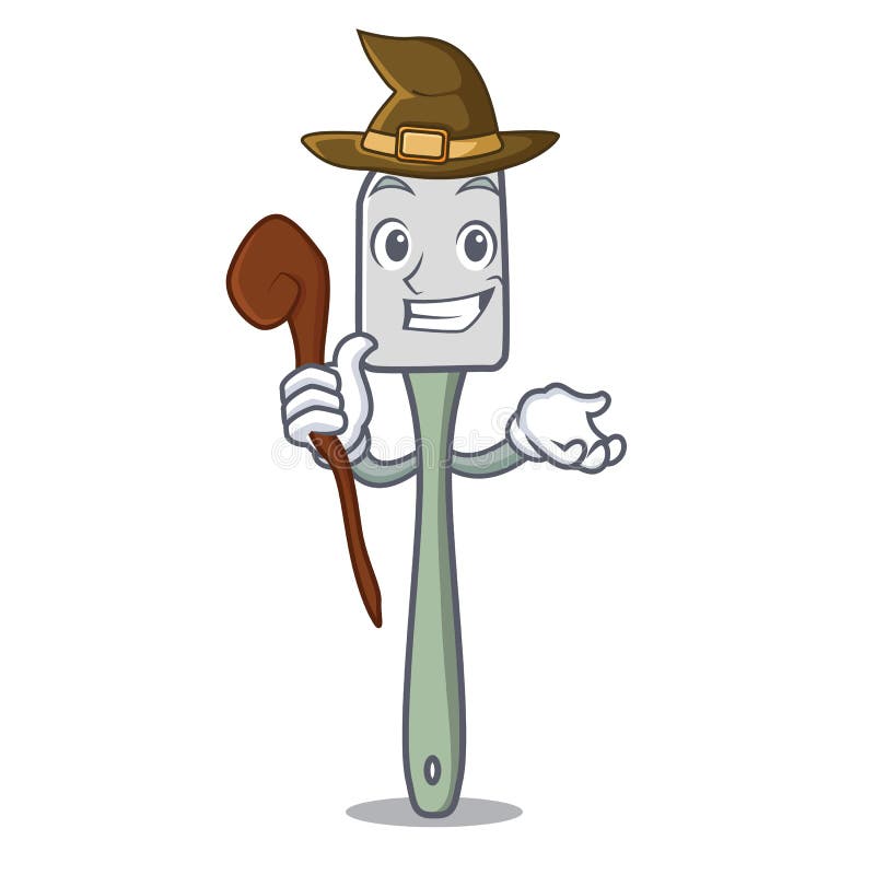 Van de het siliconespatel van het heksen kokend hulpmiddel de mascottebeeldverhaal stock illustratie Van de het siliconespatel van het heksen kokend hulpmiddel de mascottebeeldverhaal stock illustratie