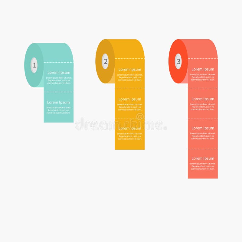 Van de het Streepjelijn van het toiletpapierbroodje het vastgestelde Malplaatje In drie stappen van het ontwerpinfographic Vlakke stock illustratie Van de het Streepjelijn van het toiletpapierbroodje het vastgestelde Malplaatje In drie stappen van het ontwerpinfographic Vlakke stock illustratie