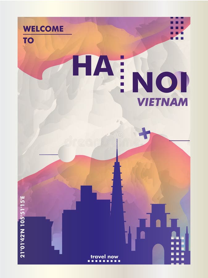 Van de de horizonstad van Vietnam Hanoi de gradiënt vectoraffiche stock illustratie Van de de horizonstad van Vietnam Hanoi de gradiënt vectoraffiche stock illustratie