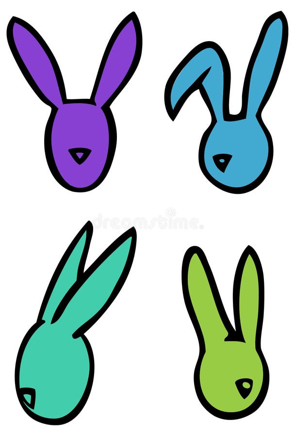 Van de konijntjeskonijnen van Pasen de vector lineaire hoofdsilhouetten in heldere kleuren vector illustratie Van de konijntjeskonijnen van Pasen de vector lineaire hoofdsilhouetten in heldere kleuren vector illustratie
