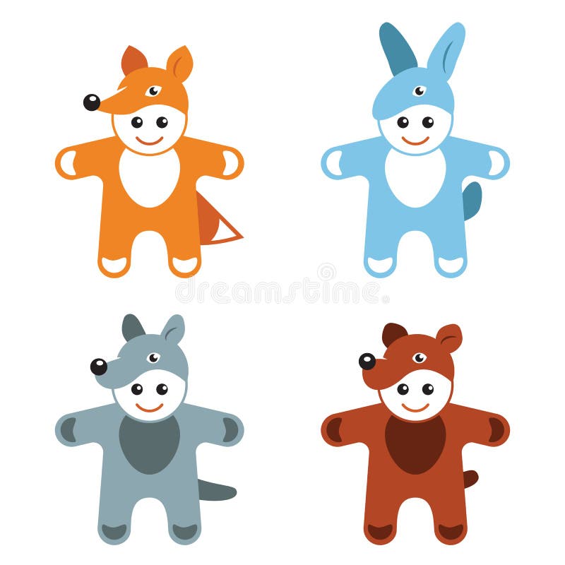 Van de kostuumsdieren van Carnaval van kinderen van de de hazenvos de wolfsbeer vector illustratie Van de kostuumsdieren van Carnaval van kinderen van de de hazenvos de wolfsbeer vector illustratie