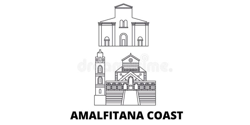 Van de de Kustlijn van Italië, Amalfi de reeks van de de reishorizon Van het de Kustoverzicht van Italië, Amalfi de stads vectori royalty-vrije illustratie Van de de Kustlijn van Italië, Amalfi de reeks van de de reishorizon Van het de Kustoverzicht van Italië, Amalfi de stads vectori royalty-vrije illustratie
