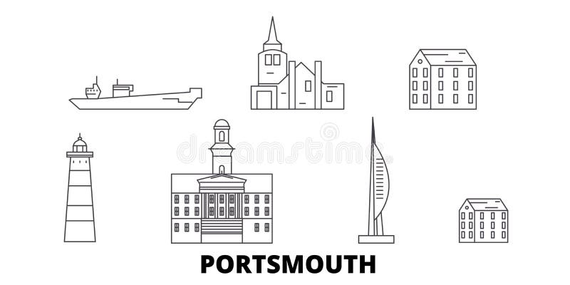Van de de lijnreis van het Verenigd Koninkrijk, Portsmouth de horizonreeks Van de het overzichtsstad van het Verenigd Koninkrijk, stock illustratie Van de de lijnreis van het Verenigd Koninkrijk, Portsmouth de horizonreeks Van de het overzichtsstad van het Verenigd Koninkrijk, stock illustratie