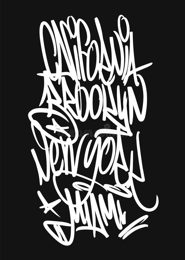 Van de Miauwyork Miami van Californië Brooklyn de typografie van de de graffitislogan, t-shirtgrafiek stock illustratie Van de Miauwyork Miami van Californië Brooklyn de typografie van de de graffitislogan, t-shirtgrafiek stock illustratie