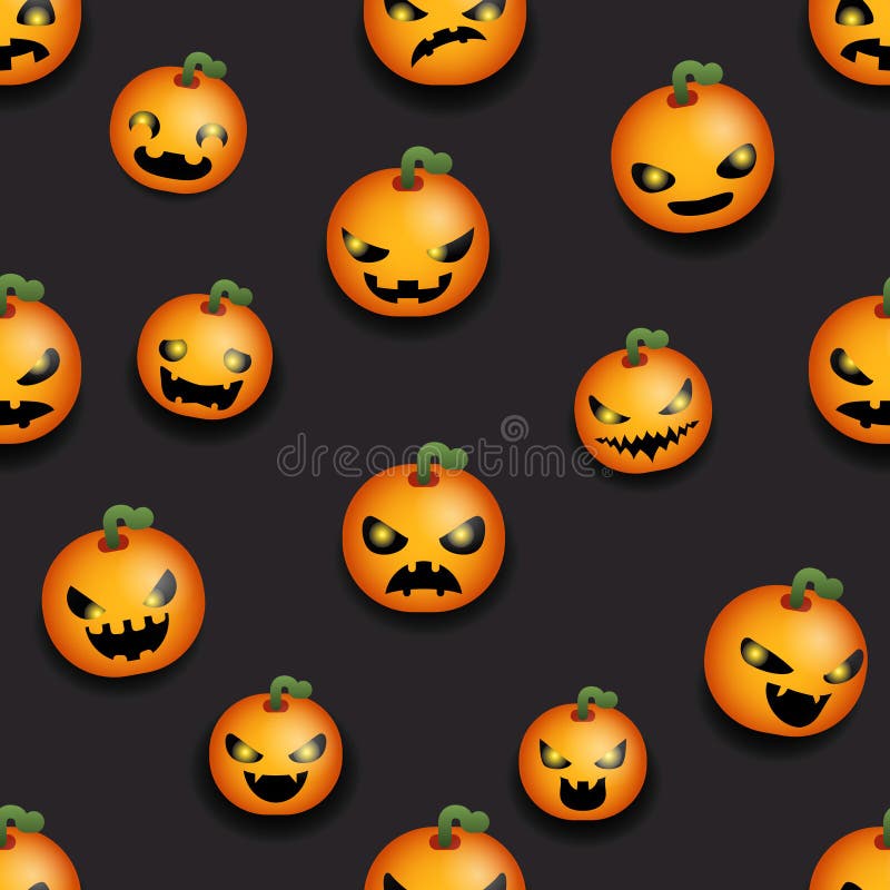 Van de de partijdecoratie van pompoen glimlachen de naadloze Halloween enge gezichten vlakke het ontwerp vectorillustratie van he royalty-vrije illustratie Van de de partijdecoratie van pompoen glimlachen de naadloze Halloween enge gezichten vlakke het ontwerp vectorillustratie van he royalty-vrije illustratie