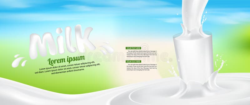 Van de de Plonsbanner van het melkglas de advertentie Vectorillustratie Als achtergrond vector illustratie Van de de Plonsbanner van het melkglas de advertentie Vectorillustratie Als achtergrond vector illustratie