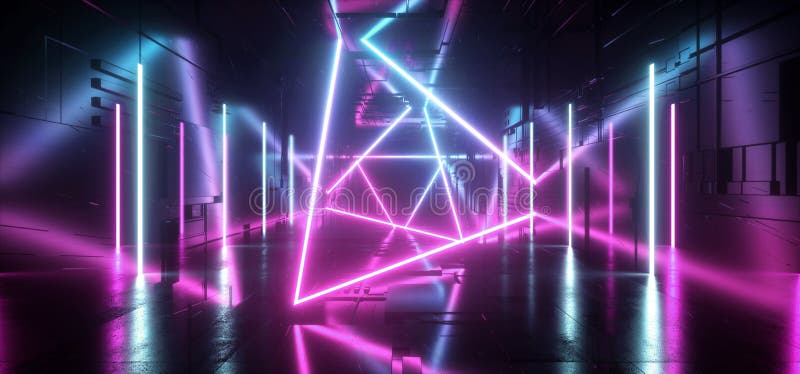 Van de Poort Virtuele Cyber van FI van Sc.i van de neon Gloeiende Laserstraal Toekomstige Moderne Poort van de de Driehoeksrechth vector illustratie Van de Poort Virtuele Cyber van FI van Sc.i van de neon Gloeiende Laserstraal Toekomstige Moderne Poort van de de Driehoeksrechth vector illustratie