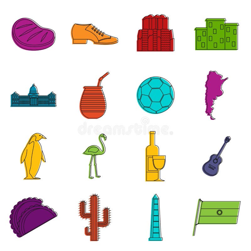 Van de reispunten van Argentinië de reeks van de de pictogrammenkrabbel vector illustratie Van de reispunten van Argentinië de reeks van de de pictogrammenkrabbel vector illustratie