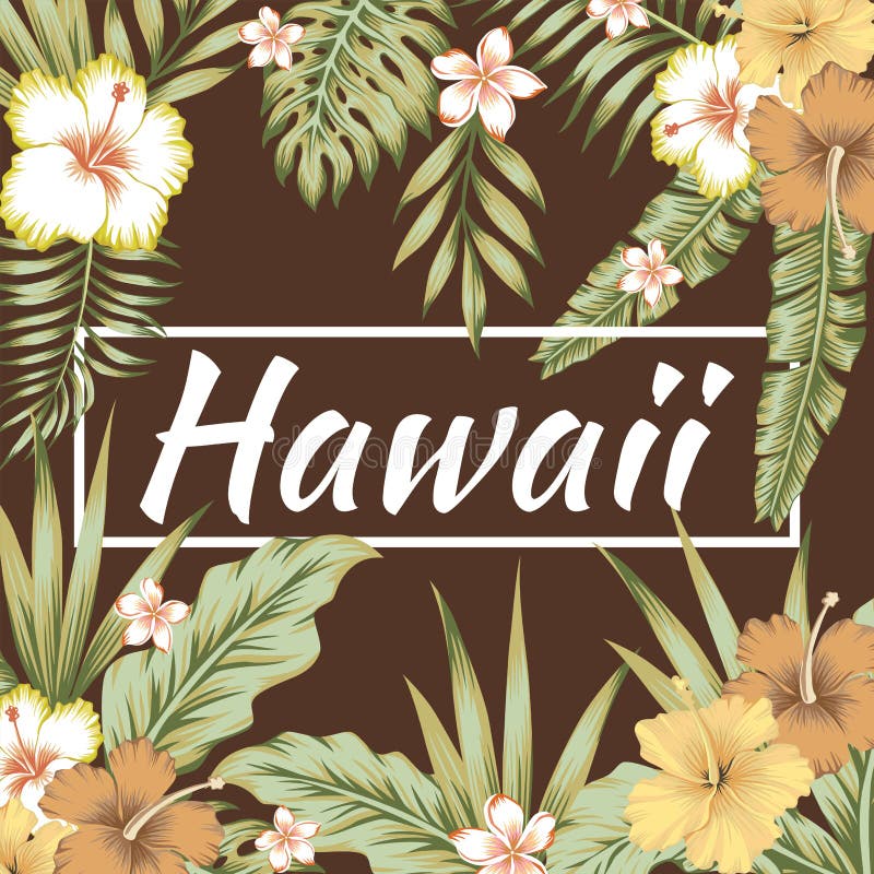 Van de slogan tropische bladeren van Hawaï de hibiscus bruine achtergrond royalty-vrije illustratie Van de slogan tropische bladeren van Hawaï de hibiscus bruine achtergrond royalty-vrije illustratie