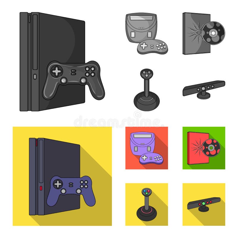 Van de van de spelconsole, bedieningshendel en schijf zwart-wit, vlakke pictogrammen in vastgestelde inzameling voor ontwerp Web stock illustratie Van de van de spelconsole, bedieningshendel en schijf zwart-wit, vlakke pictogrammen in vastgestelde inzameling voor ontwerp Web stock illustratie