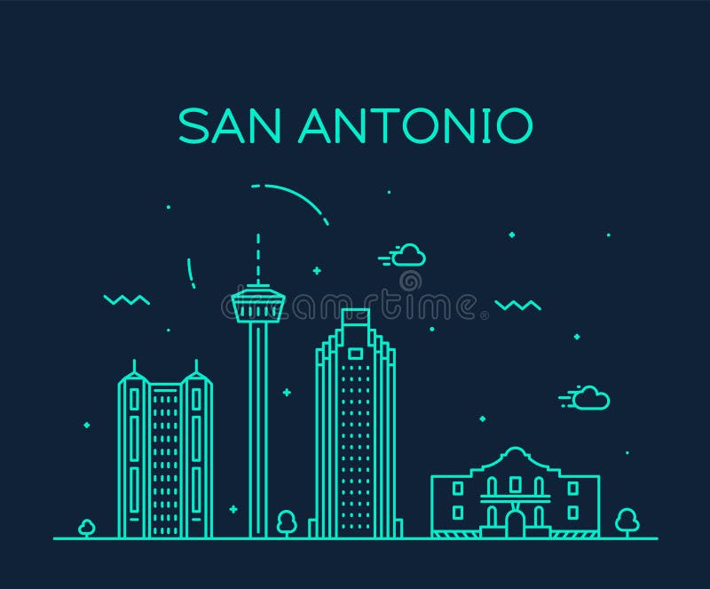 Van de de stadshorizon van San Antonio lineaire de vector van Texas de V.S. royalty-vrije illustratie Van de de stadshorizon van San Antonio lineaire de vector van Texas de V.S. royalty-vrije illustratie