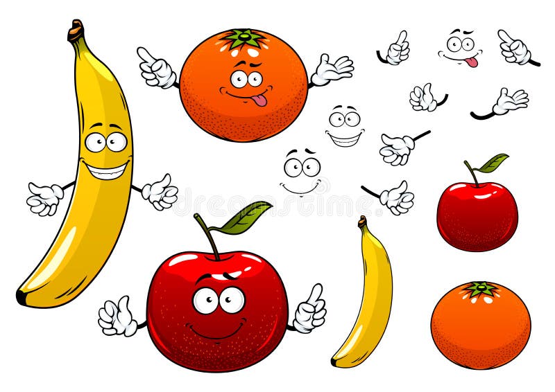 Van de van de beeldverhaalappel, sinaasappel en banaan vruchten royalty-vrije illustratie Van de van de beeldverhaalappel, sinaasappel en banaan vruchten royalty-vrije illustratie