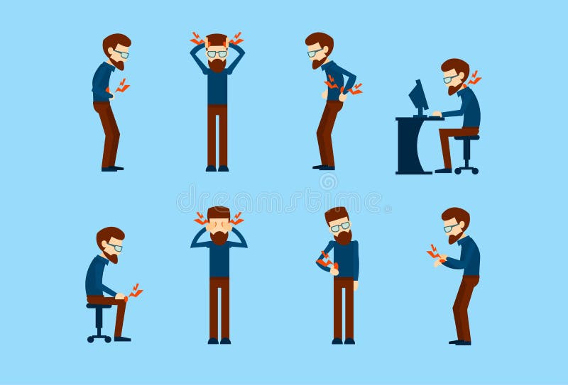 Van de van het Bedrijfs beambtesyndroom de Zieke Vastgestelde Inzameling Mensenpijn vector illustratie Van de van het Bedrijfs beambtesyndroom de Zieke Vastgestelde Inzameling Mensenpijn vector illustratie