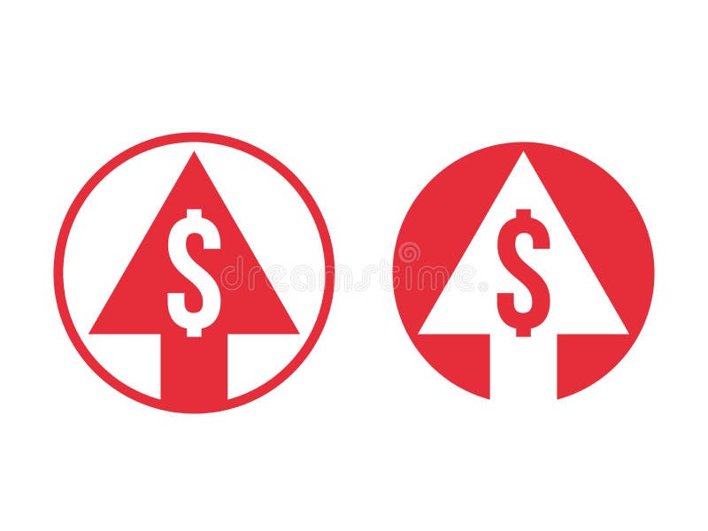 Cost price grow increase dollar and arrow icon. Vector red symbol for financial dollar currency and cryptocurrency high index rate or stock exchange market design. Cost price grow increase dollar and arrow icon. Vector red symbol for financial dollar currency and cryptocurrency high index rate or stock exchange market design