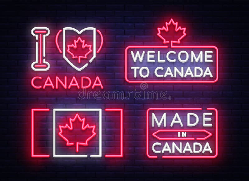 Van de vlagkentekens van Canada van het de inzamelingsneon het vectorteken Ik houd van Canada dat, in van de het symboolbanner va vector illustratie Van de vlagkentekens van Canada van het de inzamelingsneon het vectorteken Ik houd van Canada dat, in van de het symboolbanner va vector illustratie