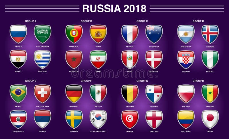 Van de de Wereldbekergroep van Rusland 2018 Fifa de Vlagpictogram van het Land royalty-vrije illustratie Van de de Wereldbekergroep van Rusland 2018 Fifa de Vlagpictogram van het Land royalty-vrije illustratie
