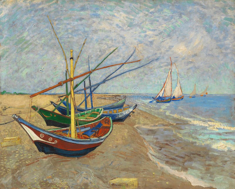 Fishing Boats on Beach at Saintes-Maries by Van Gogh 1888. the Van Gogh Museum, Amsterdam