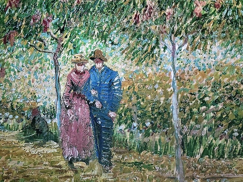 Cropped version of a Vincent Van Gogh 1887 oil painting of a courting couple in a park. Cropped version of a Vincent Van Gogh 1887 oil painting of a courting couple in a park