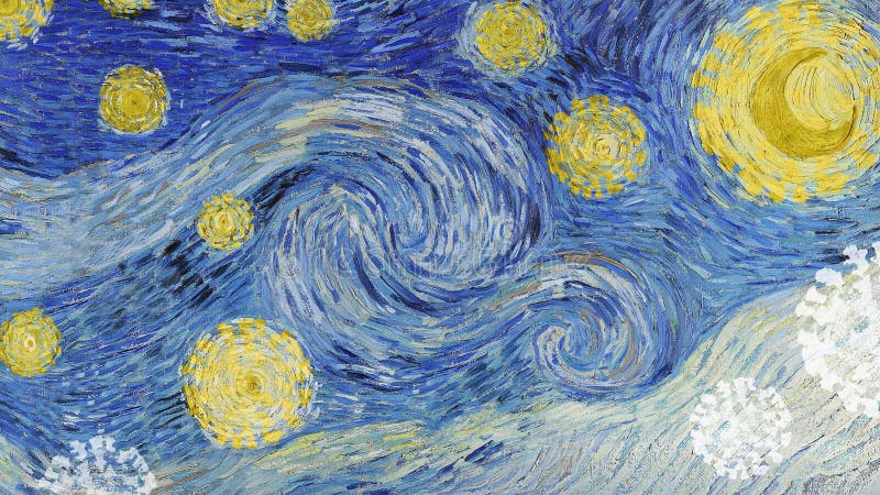 Van Gogh`s The Starry Night coronavirus pandemic remix banner. Van Gogh`s The Starry Night coronavirus pandemic remix banner