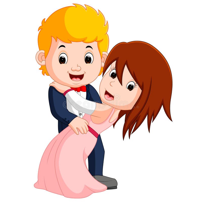 Een cartoonjongen en -meisje aan het dansen royalty-vrije illustratie