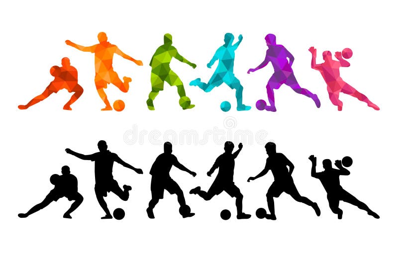 Van het de balsilhouet van het voetbalstervoetbal de kleurrijke achtergrond De vector coloful affiche van de de bannerkaart van h royalty-vrije illustratie Van het de balsilhouet van het voetbalstervoetbal de kleurrijke achtergrond De vector coloful affiche van de de bannerkaart van h royalty-vrije illustratie