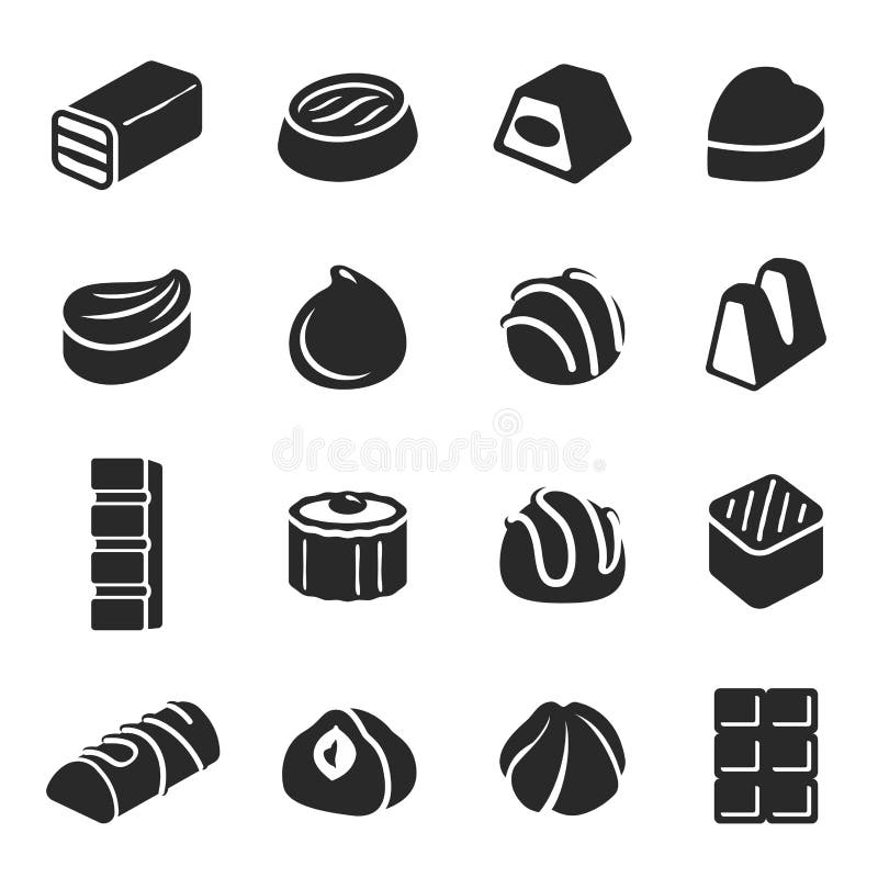 Van het de banketbakkerijassortiment van het chocoladesuikergoed zwarte het pictogramreeks royalty-vrije illustratie Van het de banketbakkerijassortiment van het chocoladesuikergoed zwarte het pictogramreeks royalty-vrije illustratie
