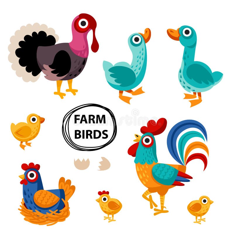 Van het de familiebeeldverhaal van landbouwbedrijfvogels de vlakke illustratie stock illustratie Van het de familiebeeldverhaal van landbouwbedrijfvogels de vlakke illustratie stock illustratie