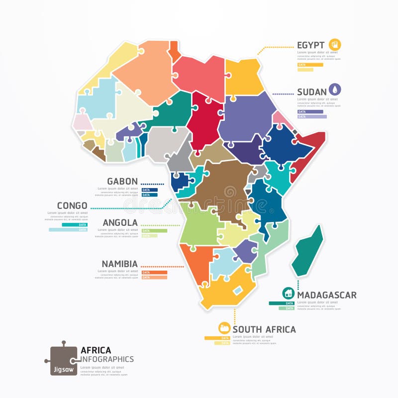 Van het de Kaartmalplaatje van Afrika Infographic de banner van het de figuurzaagconcept. vector. vector illustratie Van het de Kaartmalplaatje van Afrika Infographic de banner van het de figuurzaagconcept. vector. vector illustratie