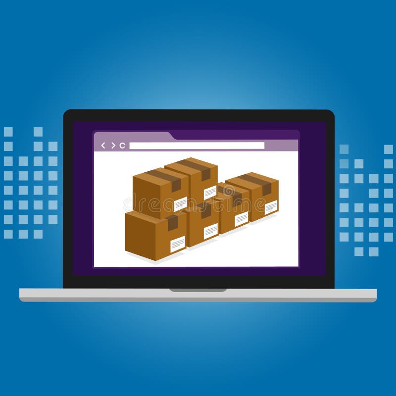Van het de logistieksysteem van het inventarisbeheer het vakje van de het pakhuistechnologie binnen computersoftware stock illustratie Van het de logistieksysteem van het inventarisbeheer het vakje van de het pakhuistechnologie binnen computersoftware stock illustratie