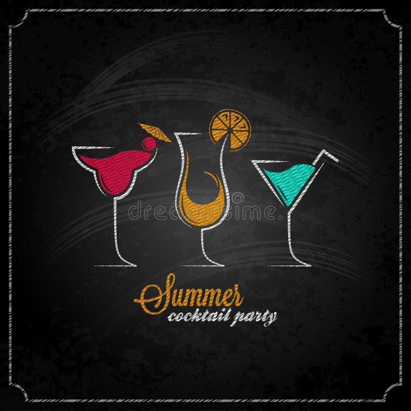 Van het de partijkrijt van de cocktailzomer de achtergrond van het het ontwerpmenu stock illustratie Van het de partijkrijt van de cocktailzomer de achtergrond van het het ontwerpmenu stock illustratie