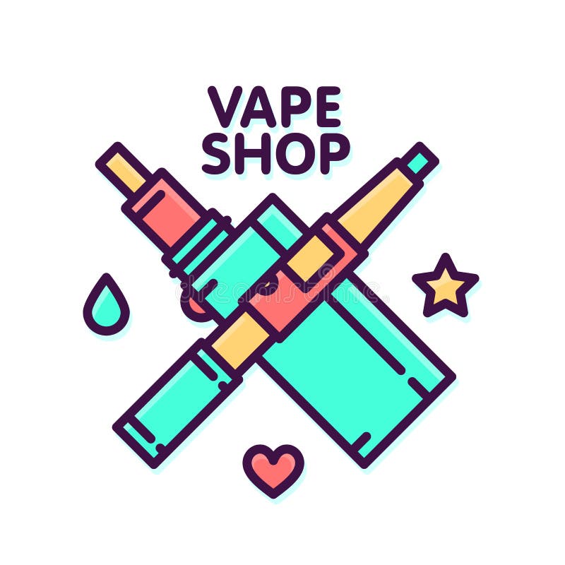 Van het de sigaretembleem van de Vapewinkel het elektronische vectormalplaatje stock illustratie Van het de sigaretembleem van de Vapewinkel het elektronische vectormalplaatje stock illustratie