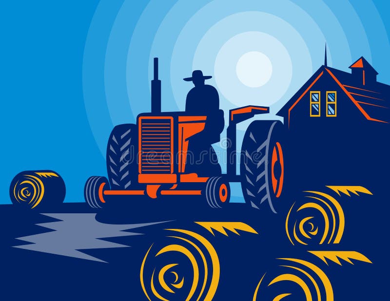 Boer tractor hooibalen schuur vector illustratie