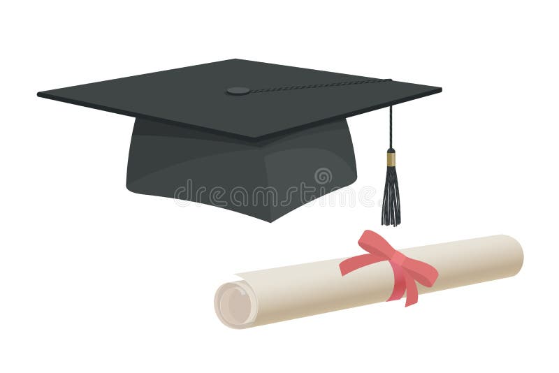 Van het graduatieglb hoed en certificaat universitair van de de universiteitsvrijgezel van het academiediploma van het het pictog