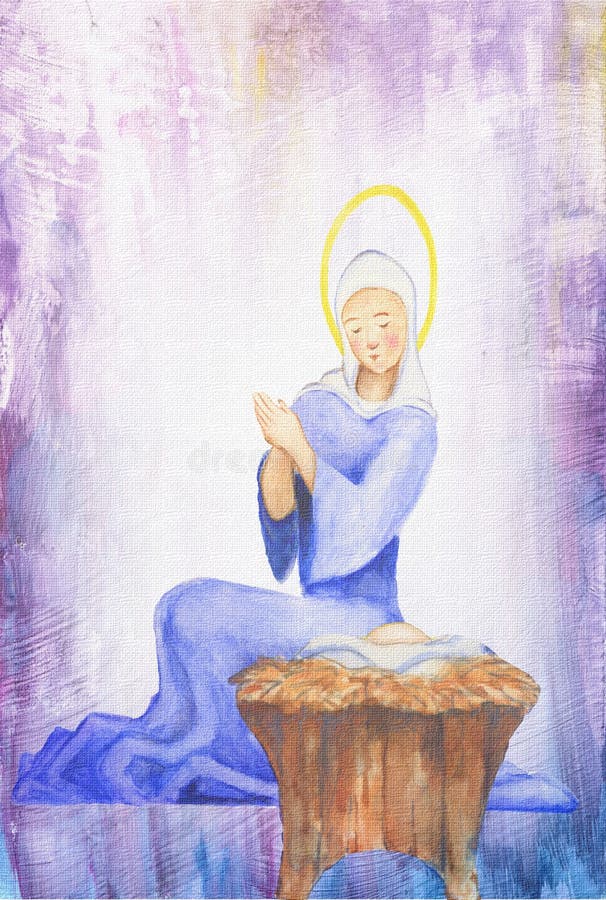 Van het het olieverfschilderijwater van de Kerstmisgeboorte van christus de kleurenmoeder en kind Mary en zuigeling Jesus royalty-vrije illustratie Van het het olieverfschilderijwater van de Kerstmisgeboorte van christus de kleurenmoeder en kind Mary en zuigeling Jesus royalty-vrije illustratie