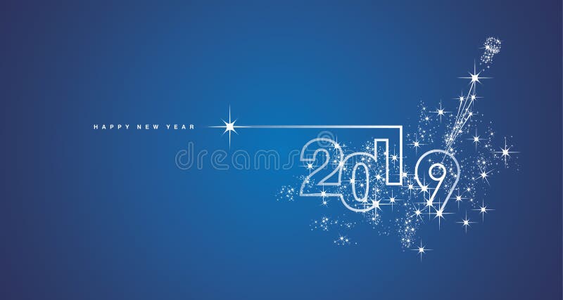 Van het het ontwerpvuurwerk van de nieuwjaar 2019 lijn de champagne witte blauwe vector vector illustratie Van het het ontwerpvuurwerk van de nieuwjaar 2019 lijn de champagne witte blauwe vector vector illustratie