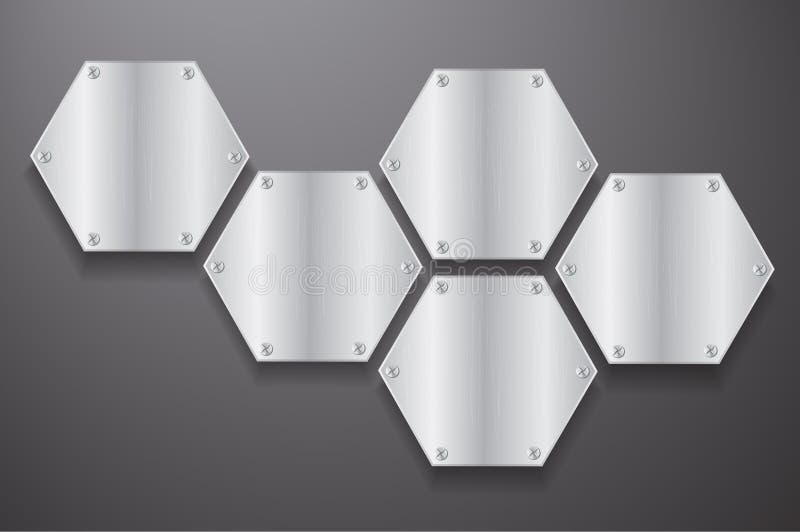 Van het plaatmetaal hexagon en ruimtevector als achtergrond vector illustratie Van het plaatmetaal hexagon en ruimtevector als achtergrond vector illustratie