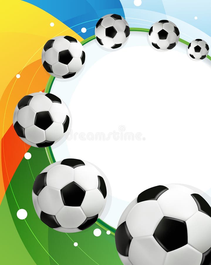 Van het regenboog achtergrond en voetbal ballen royalty-vrije illustratie Van het regenboog achtergrond en voetbal ballen royalty-vrije illustratie
