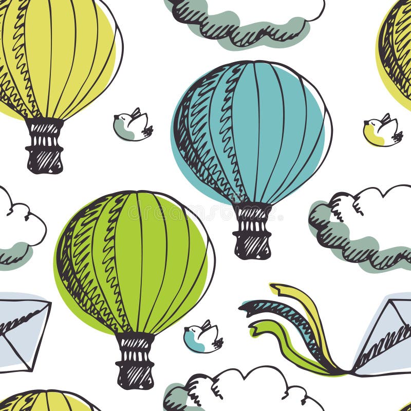 Van hete Luchtballons en vogels achtergrond royalty-vrije illustratie Van hete Luchtballons en vogels achtergrond royalty-vrije illustratie