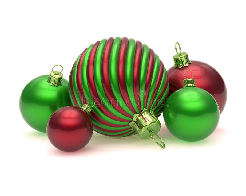 Van Kerstmisballen van de Kerstmisdecoratie de groene rode overladen snuisterijen stock illustratie Van Kerstmisballen van de Kerstmisdecoratie de groene rode overladen snuisterijen stock illustratie