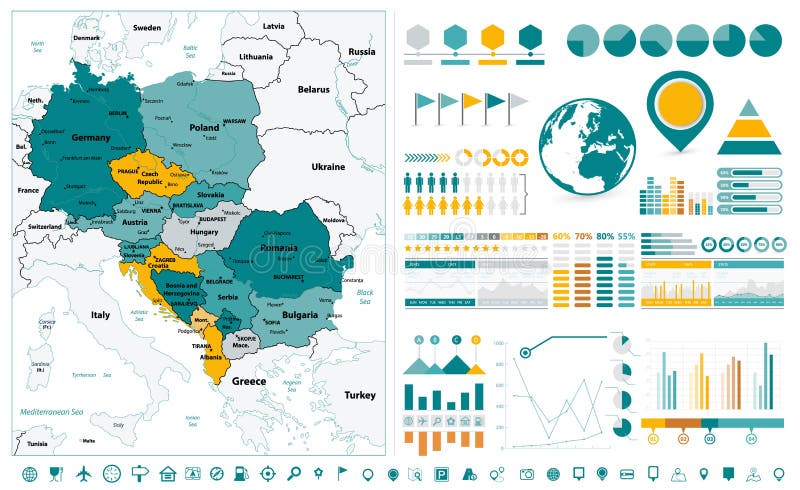 Van Midden-Europa de Kaart en van Infographic ontwerpelementen Op wit