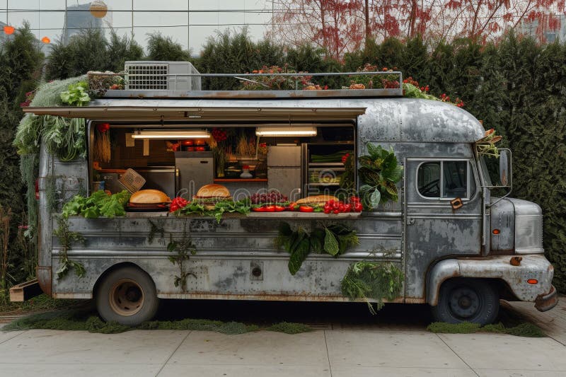 A Van with Street Food. a Food Truck Stock Image - Image of truck, fast