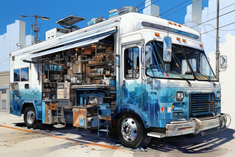 A Van with Street Food. a Food Truck Stock Photo - Image of kitchen