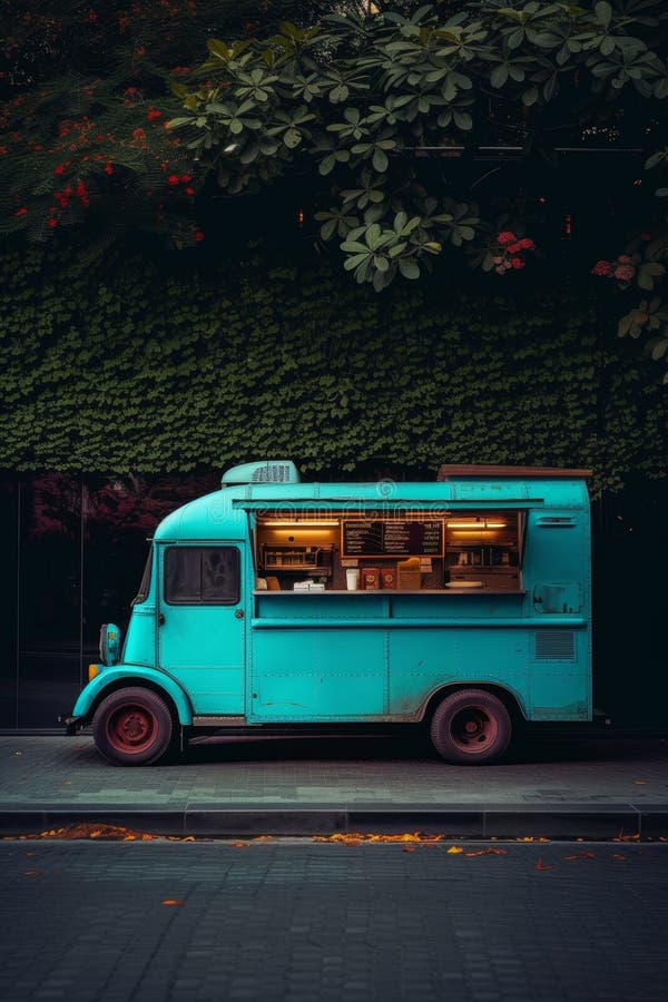 A Van with Street Food. a Food Truck Stock Photo - Image of worker