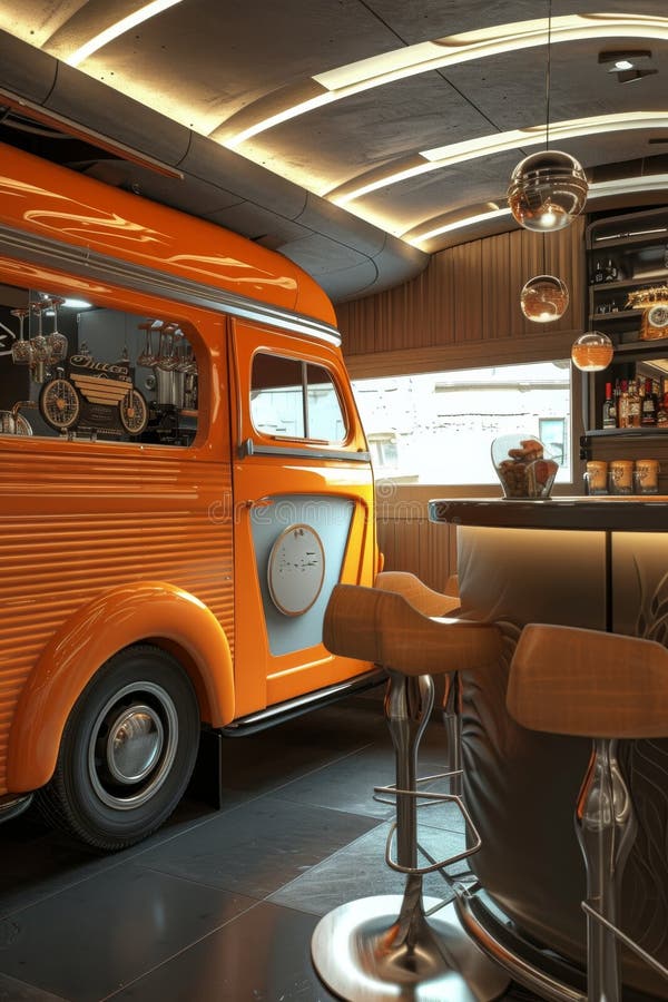A Van with Street Food. a Food Truck Stock Image - Image of takeaway