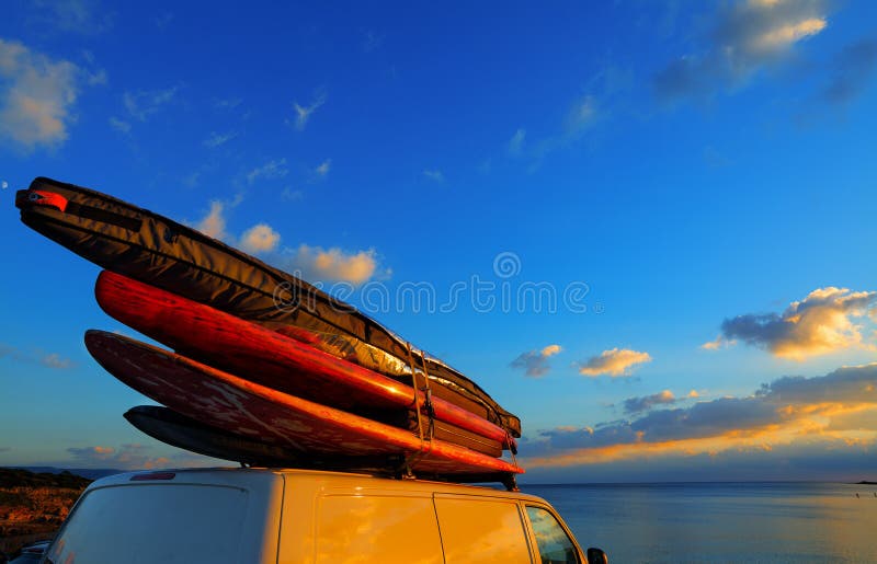 Van with Surfboards on the Roof Stock Image Image of sport, surfing