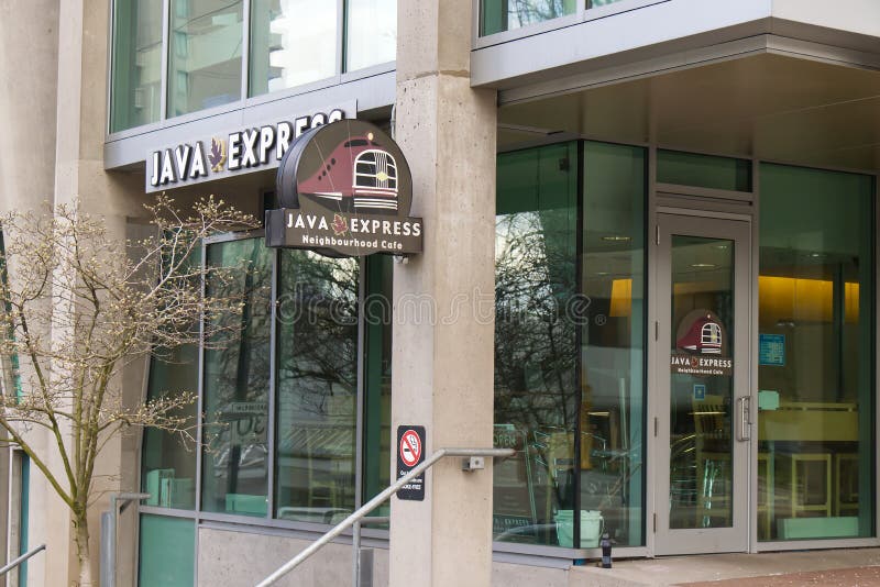 View of Popular Coffee Shop `Java Express` in Downtown Vancouver