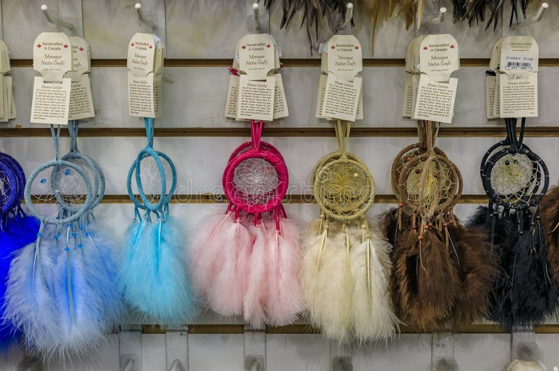 Souvenir dreamcatchers, First Nations or Native American Indian protection symbol at a tourist shop in Vancouver Canada stock photography